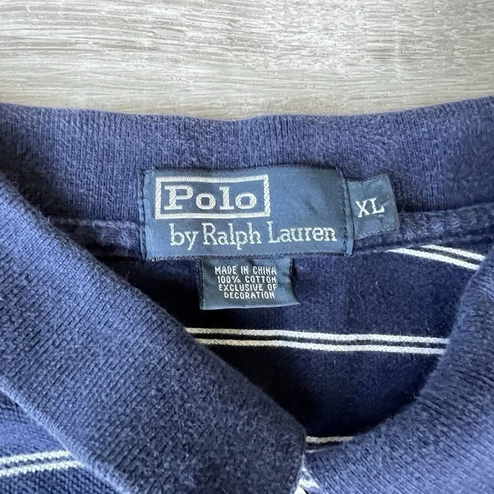 Polo Ralph Lauren Polo Shirt Men’s XL Blue Striped Red Pony Classic Cotton